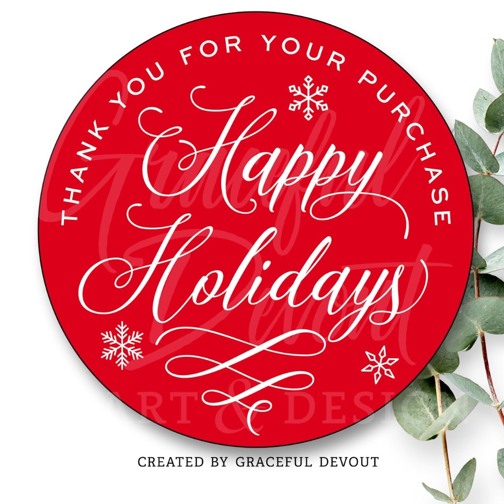 Thank You For Your Purchase Happy Holidays - 2" (inches) (48ct.) Stickers